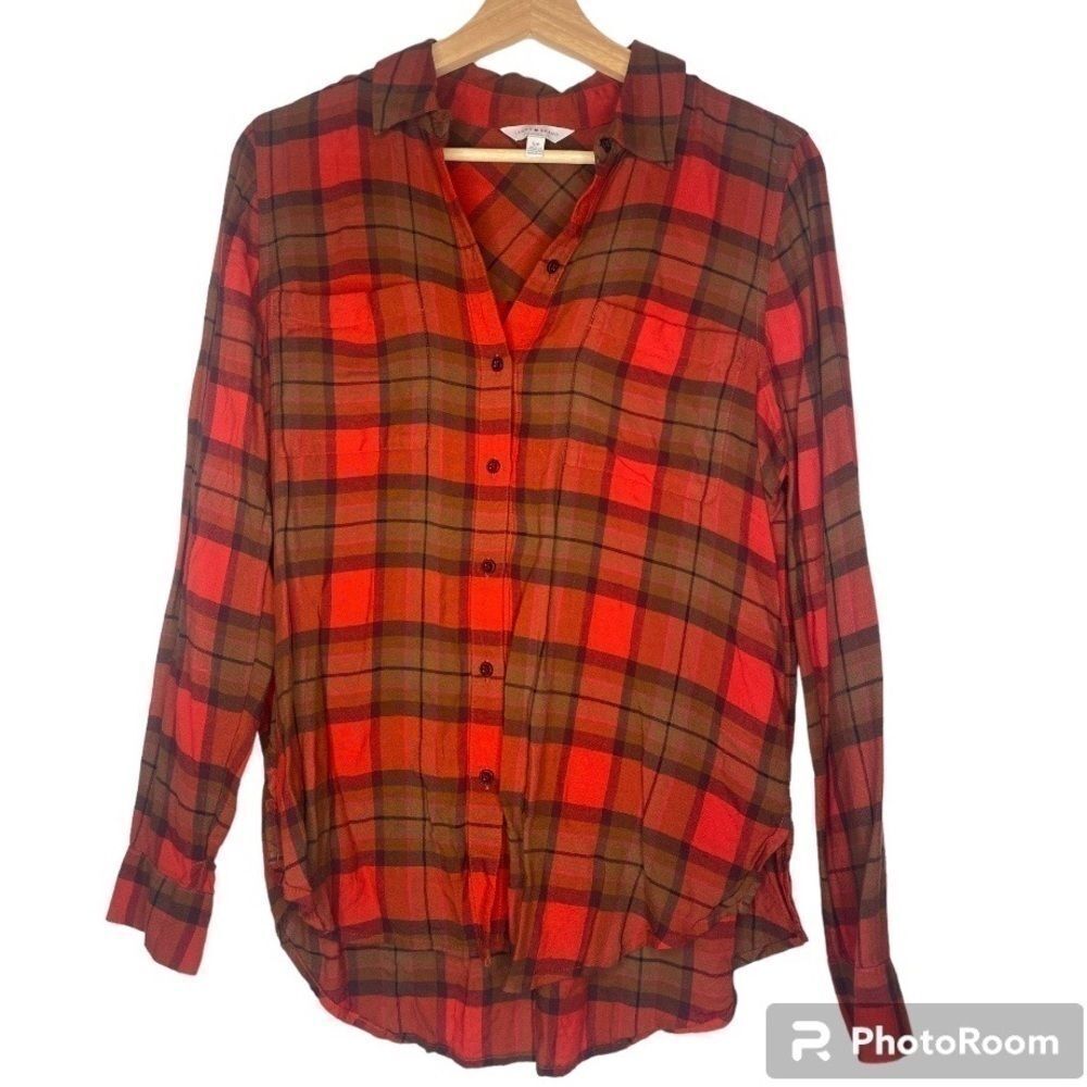LUCKY BRAND RED FLANNEL BUTTON DOWN SHIRT PETITE SMALL